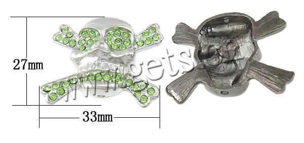 Rhinestone Zinc Alloy Connector, Skull, plated, Customized & with rhinestone, more colors for choice, 33x27x8mm, Hole:Approx 2mm, Sold By PC