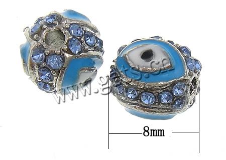 Zinc Alloy Evil Eye Beads, Rhinestone, Round, plated, evil eye pattern & Customized & enamel, more colors for choice, 8mm, Hole:Approx 1.5mm, Sold By PC