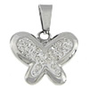Rhinestone Stainless Steel Pendants, with Rhinestone Clay Pave Bead, Butterfly, with 35 pcs rhinestone, original color Approx 