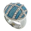 Rhinestone Stainless Steel Finger Ring, epoxy gel & with rhinestone, blue, 20mm, 17.5mm, US Ring 