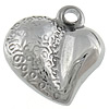 pendentifs de cœur en inox , acier inoxydable, coeur, texturé, couleur originale Environ 1.5mm, Vendu par PC