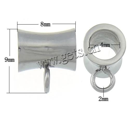 Stainless Steel Bail Bead, Tube, original color, 8x9mm, Hole:Approx 4, 2mm, Sold By PC