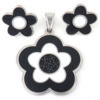 Enamel Stainless Steel Jewelry Sets, pendant & earring, Flower Approx 