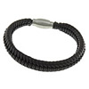 Cowhide Bracelets, stainless steel magnetic clasp, black, 10mm Approx 8 Inch 