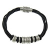 Cowhide Bracelets, with Stainless Steel, black, 1mm  Approx 8 Inch 