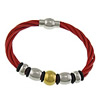 Cowhide Bracelets, with Stainless Steel, plated, red, 1mm   Approx 8 Inch 