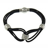 Cowhide Bracelets, with Stainless Steel, with rhinestone, black, 2mm, 9mm Approx 8 Inch 