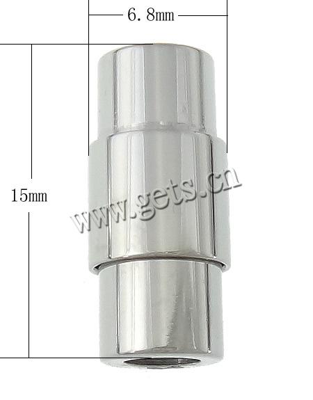 Runder Edelstahl Magnetverschluss, Rohr, plattiert, keine, 6.8x15mm, Bohrung:ca. 3.5mm, verkauft von PC