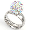 Rhinestone Stainless Steel Finger Ring, with Rhinestone Clay Pave Bead 12mm, US Ring 
