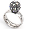 Rhinestone Stainless Steel Finger Ring, with Rhinestone Clay Pave Bead grey, 12mm 