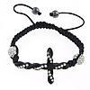 Zinc Alloy Woven Ball Bracelets, with Wax Cord & Rhinestone Clay Pave Bead & Hematite, Cross, painted, with 45 pcs rhinestone & Customized & with rhinestone 8mm, 10mm Approx 7-11 Inch 