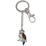 Rhinestone Zinc Alloy Key Chain, with enamel, iron lobster clasp, Owl, with rhinestone, nickel, lead & cadmium free Approx 26mm .5 Inch 