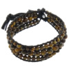 Wrap Bracelets, Leather, with Tiger Eye, brass clasp, 22mm, 4mm, 6mm Approx 7-8.5 Inch 