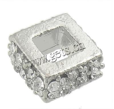 Zinc Alloy Large Hole Beads, Square, plated, Customized & with rhinestone, more colors for choice, 11x11x5mm, Hole:Approx 5mm, Sold By PC