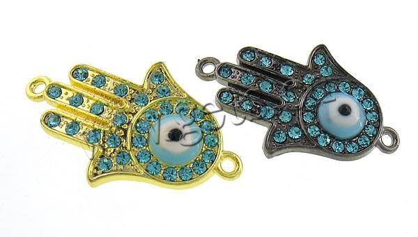 Rhinestone Zinc Alloy Connector, Hamsa, plated, Islamic jewelry & enamel & with rhinestone & 1/1 loop, more colors for choice, 34x21x3mm, Hole:Approx 1mm, Sold By PC