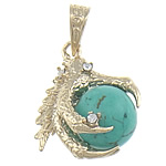 Synthetic Turquoise Pendants, Brass, with turquoise, Animal, with rhinestone, light blue Approx 