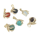 Mixed Gemstone Pendants, with Brass, gold color plated, with rhinestone, mixed colors Approx 