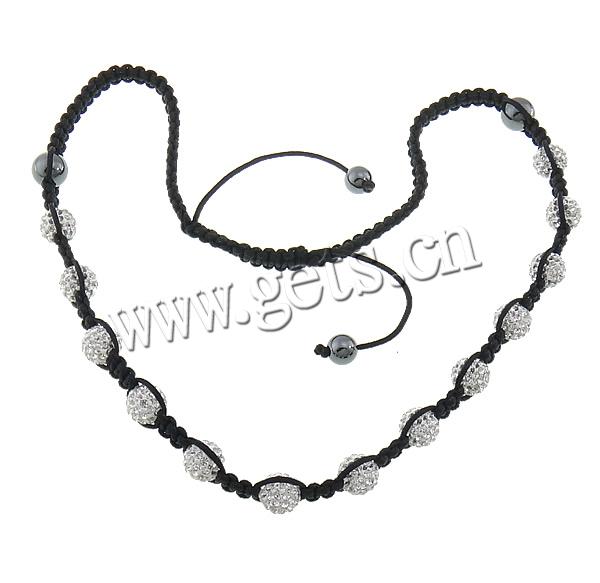 Fashion Woven Ball Necklace, Wax Cord, with Rhinestone Clay Pave & Hematite, with 45 pcs rhinestone & with rhinestone, 10mm, 8mm, Length:Approx 20-25 Inch, Sold By Strand