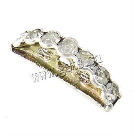 Half Round Bridge Rhinestone Spacer, Brass, Moon, silver color plated, 3-strand & with rhinestone, 3x19x8mm, Hole:Approx 1.5-2mm, 50PCs/Lot, Sold By Lot