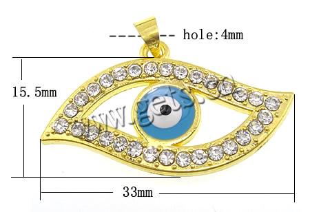 Zinc Alloy Evil Eye Pendant, Horse Eye, plated, Customized & enamel & with rhinestone, more colors for choice, 33x15.5x2.5mm, Hole:Approx 4mm, Sold By PC