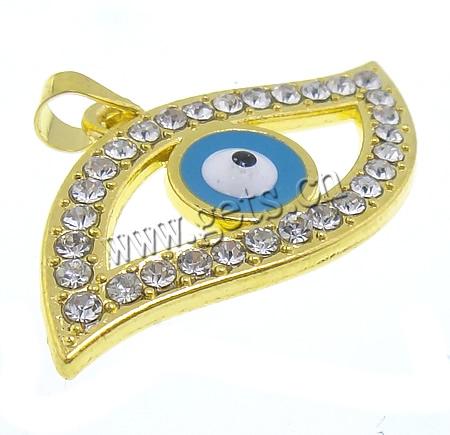 Zinc Alloy Evil Eye Pendant, Horse Eye, plated, Customized & enamel & with rhinestone, more colors for choice, 33x15.5x2.5mm, Hole:Approx 4mm, Sold By PC