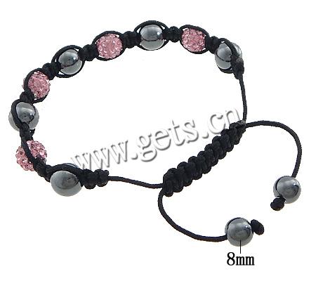 Rhinestone Woven Ball Bracelets, with Wax Cord & Hematite, more colors for choice, 10mm, 8mm, Length:Approx 7-12 Inch, Sold By Strand