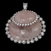 Natural Quartz Pendants, Rose Quartz, with Brass, Flat Oval, platinum color plated, with rhinestone Approx 