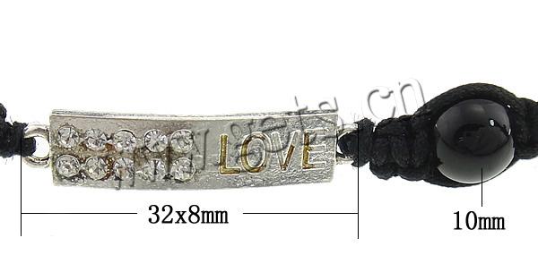 Bracelets en cristal de Woven Ball, avec corde en nylon & alliage de zinc, fait à la main, avec strass, 32x8x2mm, 10mm, Longueur:Environ 7-11 pouce, Vendu par brin