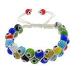 Evil Eye Connector Woven Ball Bracelets, Lampwork, with Nylon Cord, handmade, 15mm, 8mm Approx 7-10 Inch 