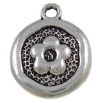 Zinc Alloy Flat Round Pendants, plated, with flower pattern Approx 2mm 
