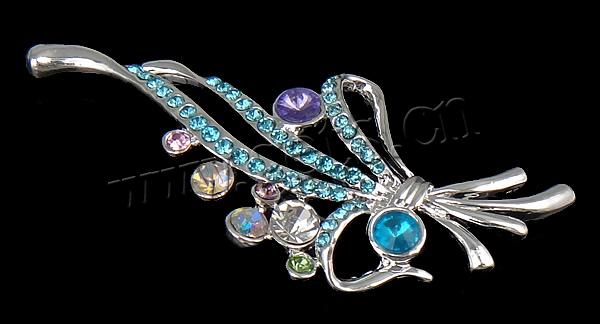 Zinc Alloy Brooch Finding, Flower, plated, Customized & with rhinestone, more colors for choice, 76x35x5mm, Sold By PC