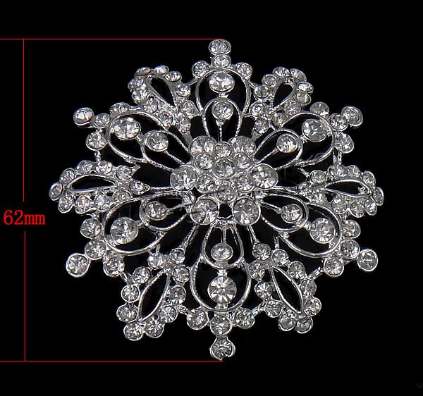 Zinc Alloy Brooch Finding, Flower, plated, Customized & enamel & with rhinestone, more colors for choice, 62x62x13mm, Sold By PC