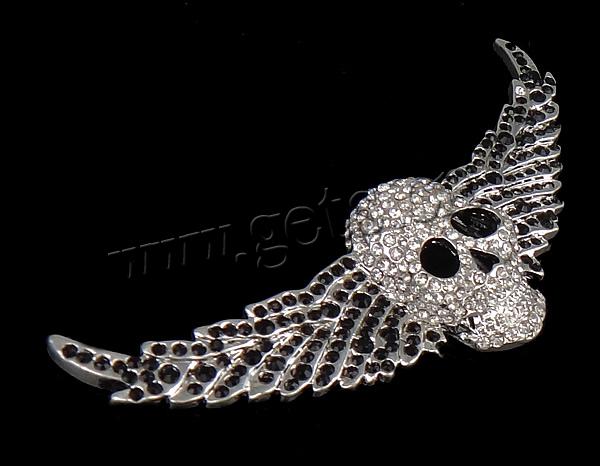 Zinc Alloy Brooch Finding, Skull, plated, Customized & with rhinestone, more colors for choice, 26x78x7mm, Sold By PC