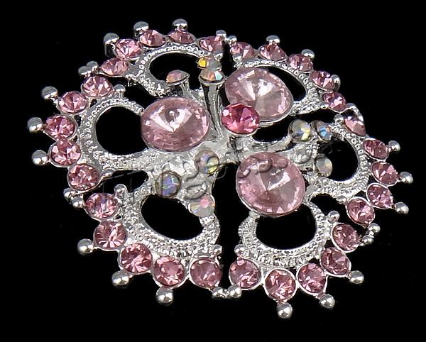 Zinc Alloy Brooch Finding, Flower, plated, Customized & with rhinestone, more colors for choice, 49x52x10mm, Sold By PC