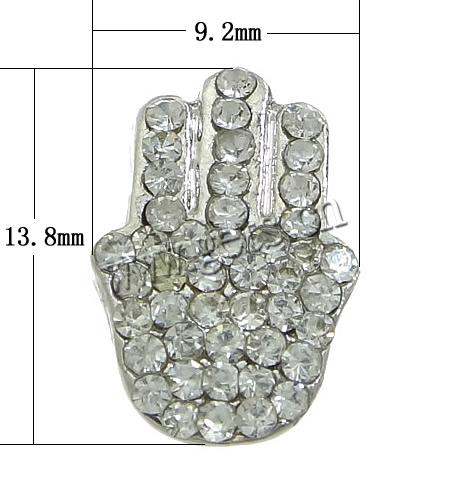 Rheinkiesel Zinklegierung Verbinder, Hamsa, plattiert, Islam Schmuck & Kundenindividuell & mit Strass, keine, 9.2x13.8x6.5mm, Bohrung:ca. 3mm, verkauft von PC