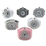 Watch Finger Ring, Zinc Alloy, with Glass, Flat Round, painted, with rhinestone, mixed colors, 19-22x1-22mm, 14-18mm 
