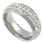 Rhinestone Stainless Steel Finger Ring, with Rhinestone Clay Pave, with rhinestone, 8mm, 19mm, US Ring 