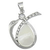 Brass Shell Pendants, with White Shell, Teardrop, platinum color plated, with rhinestone, white Approx 