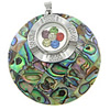 Abalone Shell Pendants, Brass, with Abalone Shell & Glass, Flat Round, platinum color plated, mosaic & with rhinestone Approx 