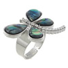 Shell Finger Ring, Brass, with Abalone Shell, Dragonfly, platinum color plated, adjustable & with rhinestone 17.5mm, US Ring 