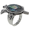 Shell Finger Ring, Brass, with Abalone Shell, Turtle, antique silver color plated, adjustable & with rhinestone 18mm, US Ring 