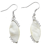 White Shell Earrings, Brass, with White Shell, Horse Eye, platinum color plated, with rhinestone Approx 1.7 Inch 