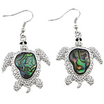 Abalone Shell Earring, Brass, with Abalone Shell, Turtle, platinum color plated, with rhinestone Approx 2 Inch 