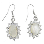 White Shell Earrings, Brass, with White Shell, Flower, platinum color plated, with rhinestone Approx 1.4 Inch 