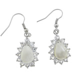 White Shell Earrings, Brass, with White Shell, platinum color plated, with rhinestone Approx 1.5 Inch 
