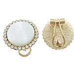 White Shell Earrings, Brass, with White Shell, Flat Round, gold color plated, with rhinestone 