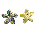 Abalone Shell Earring, Brass, with Abalone Shell, Flower, gold color plated, with rhinestone 