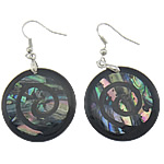Freshwater Shell Earring, Brass, with Shell & Resin, Flat Round, platinum color plated Approx 1.8 Inch 