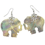Black Shell Earring, Brass, with White Shell, Elephant, platinum color plated Approx 1.9 Inch 