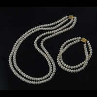 Bijoux de perle d'eau douce naturelle, perle d'eau douce cultivée, Bracelet & collier, laiton Fermoir à cliquet, 2 fils, blanc, grade A, 5-6mm pouce, Vendu par fixé
